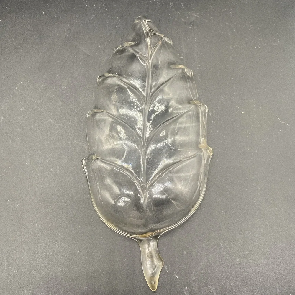 VTG Lot 2 Hazel Atlas Leaf Shaped Relish Dish Nut Candy Clear Glass
